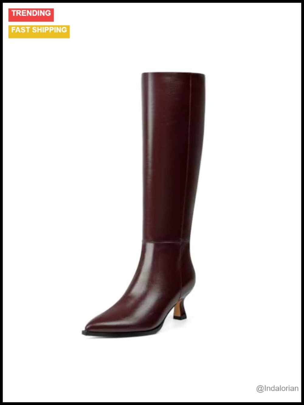 Kitten Heel Knee High Boots Faux Leather Pointed Toe Womens